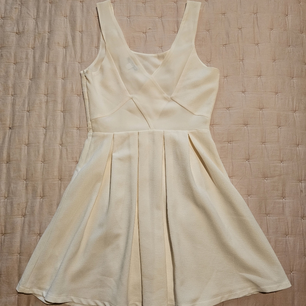 American Eagle Outfitters Tan and White Fit and Flare Mini Dress